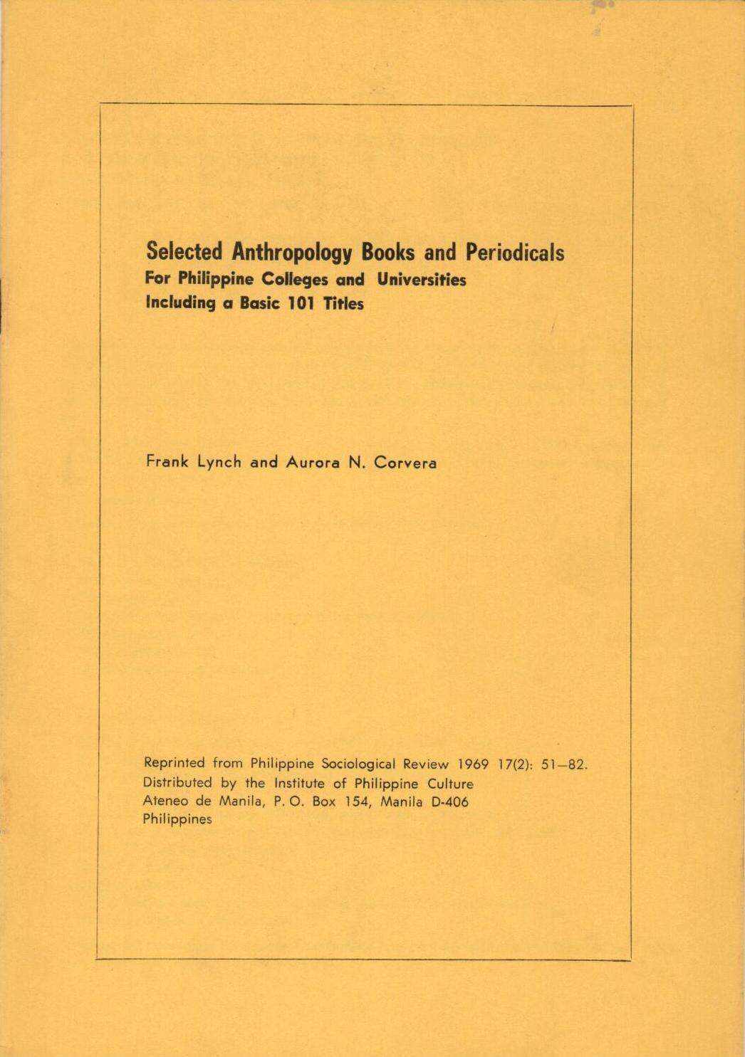 Selected Anthropology Books and Periodicals