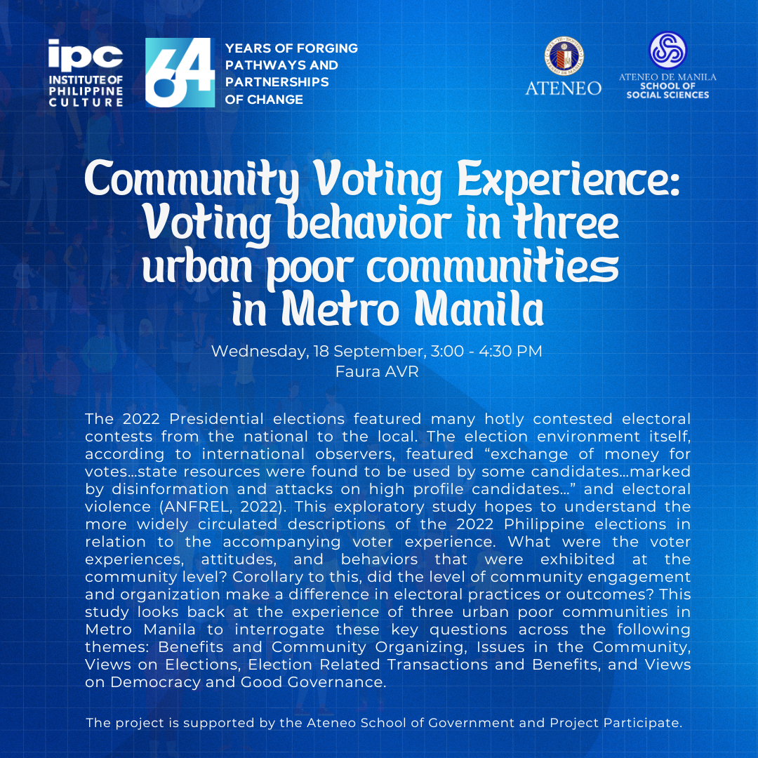 Community Voting Experience: Voting behavior in three urban poor communities in Metro Manila